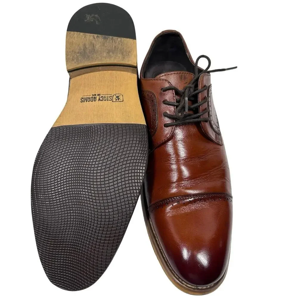 Stacy Adams Dickinson Cap Toe Oxfords, broguing burnished leather finish Size 9